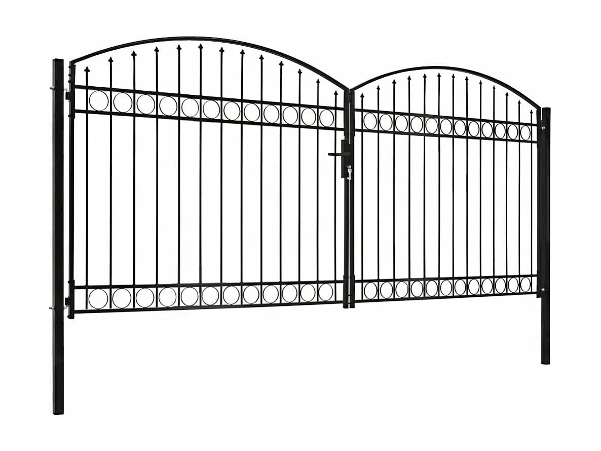 Portillon double porte avec dessus arqué Acier 400x200 Noir