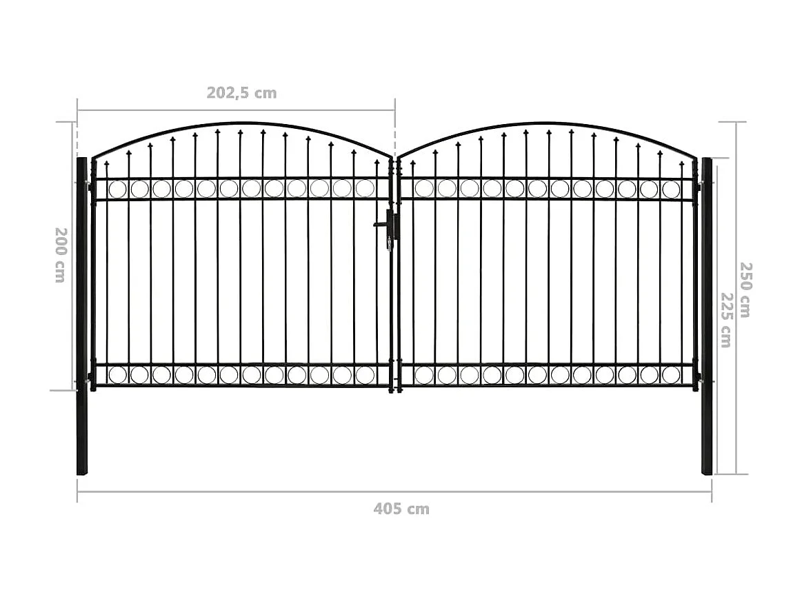 Portillon double porte avec dessus arqué Acier 400x200 Noir