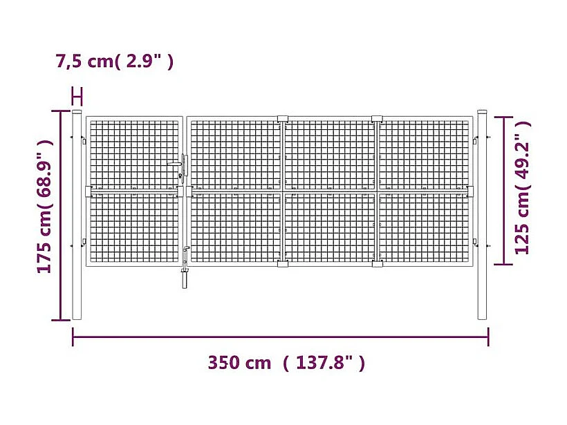 Portal de jardin maille argenté 350x175 acier galvanisé