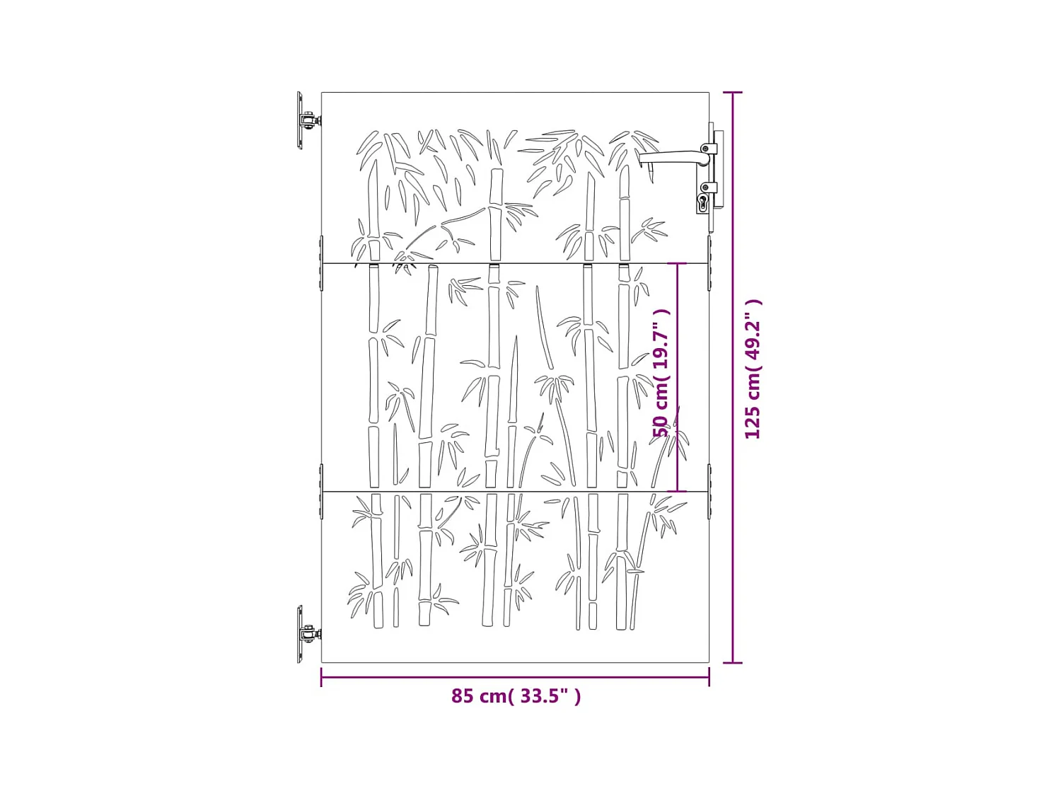 Portail de jardin 85x125 acier corten design de bambou