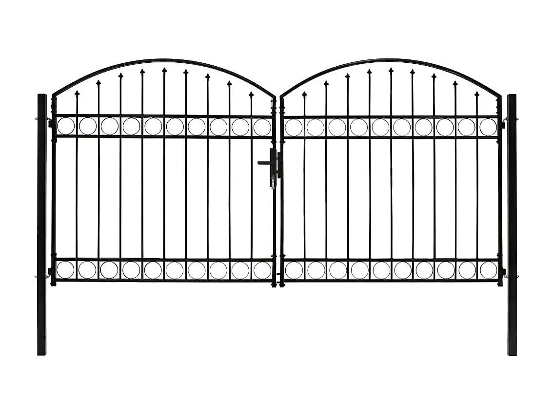 Portillon double porte avec dessus arqué Acier 300x150 Noir