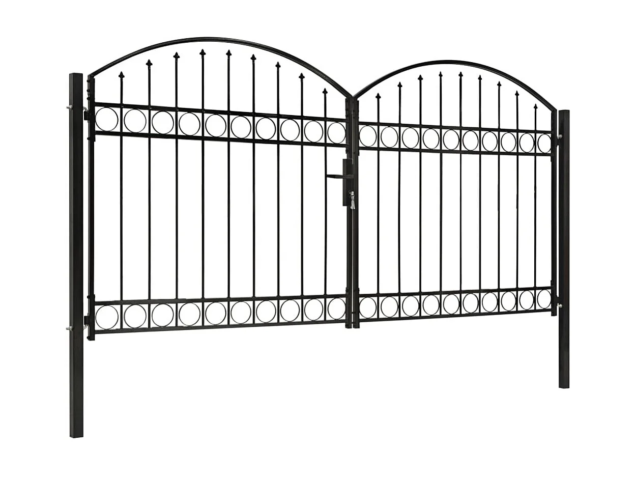 Portillon double porte avec dessus arqué Acier 300x150 Noir