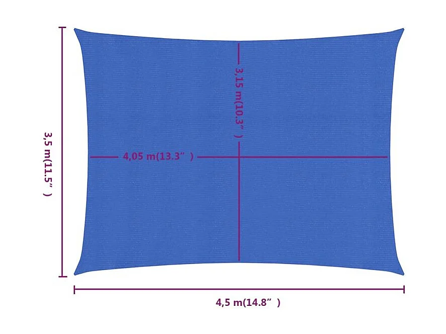 Voile d'ombrage 160g-m² rectangulaire bleu 3,5x4,5 m PEHD