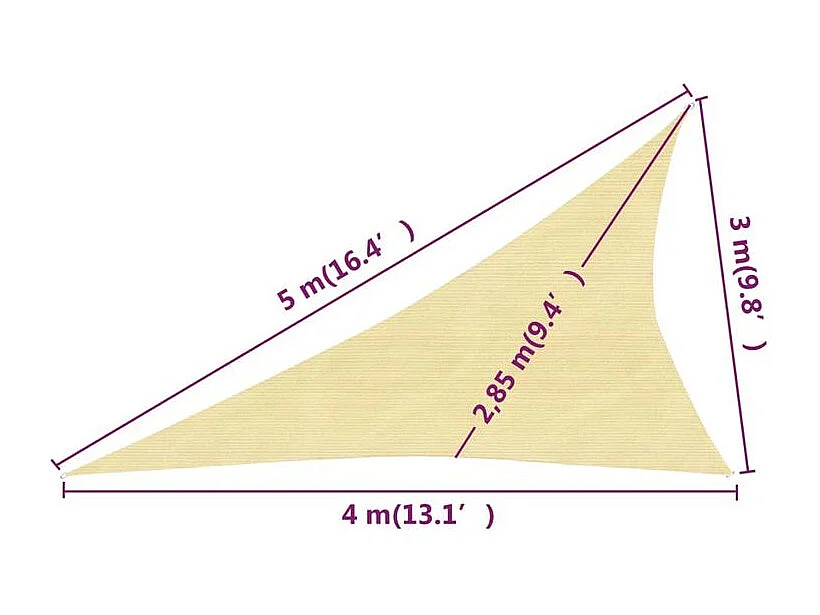 Voile d'ombrage 160 g-m² Beige 3x4x5 m PEHD