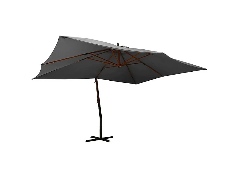 Parasol en porte-à-faux avec mât en bois 400x300 Anthracite