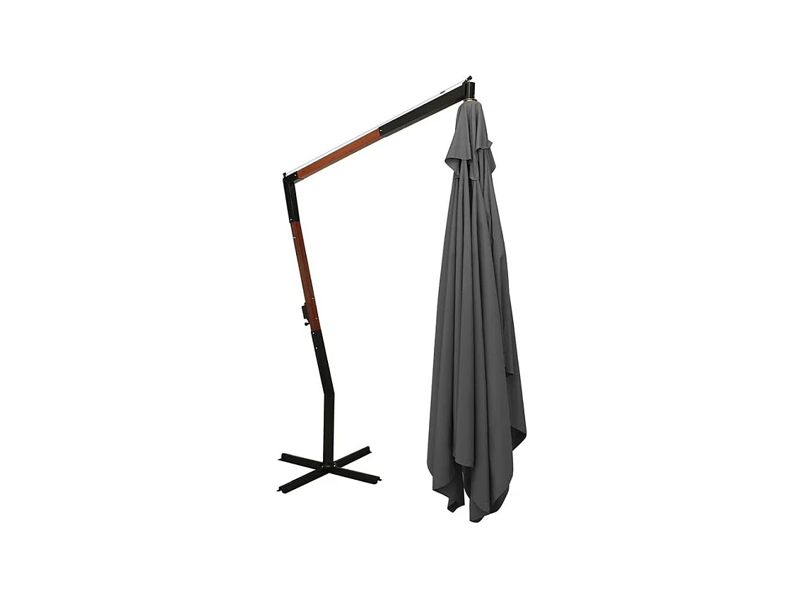 Parasol en porte-à-faux avec mât en bois 400x300 Anthracite