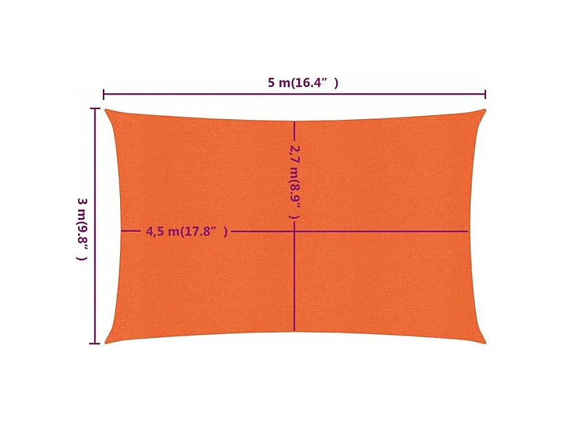 Voile d'ombrage 160 g-m² rectangulaire orange 3x5 m PEHD