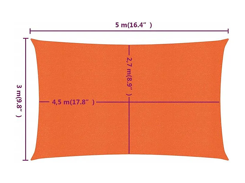 Voile d'ombrage 160 g-m² rectangulaire orange 3x5 m PEHD