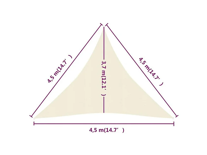 Voile d'ombrage 160 g-m² Crème 4,5x4,5x4,5 m PEHD