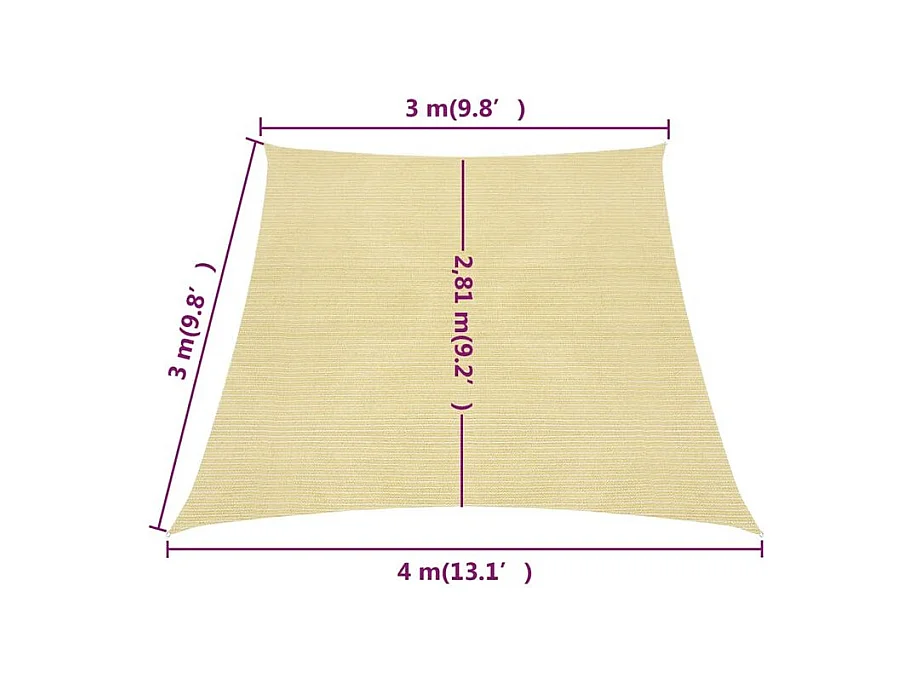 Voile d'ombrage 160 g-m² Beige 3-4x3 m PEHD