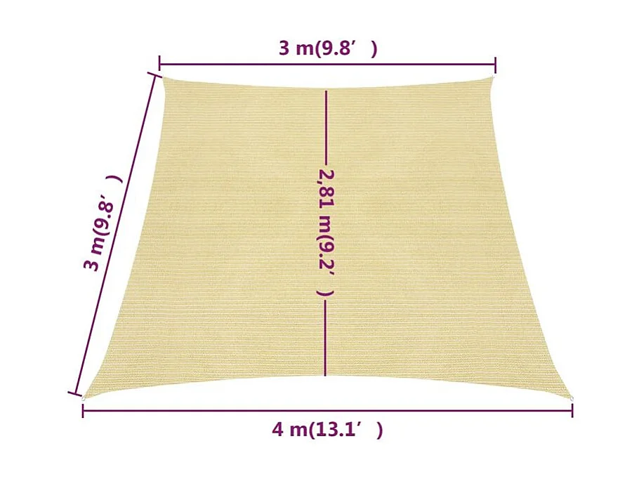 Voile d'ombrage 160 g-m² Beige 3-4x3 m PEHD
