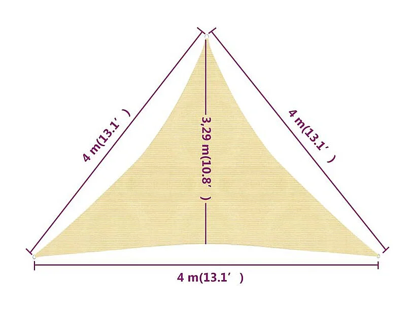 Voile d'ombrage 160 g-m² Beige 4x4x4 m PEHD