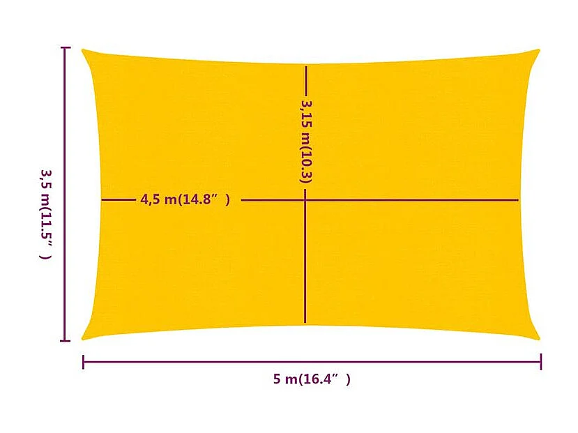 Voile d'ombrage 160 g-m² rectangulaire jaune 3,5x5 m PEHD