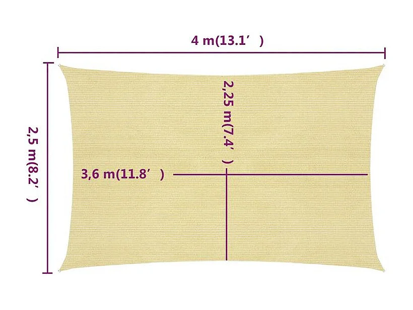 Voile d'ombrage 160 g-m² Beige 2,5x4 m PEHD