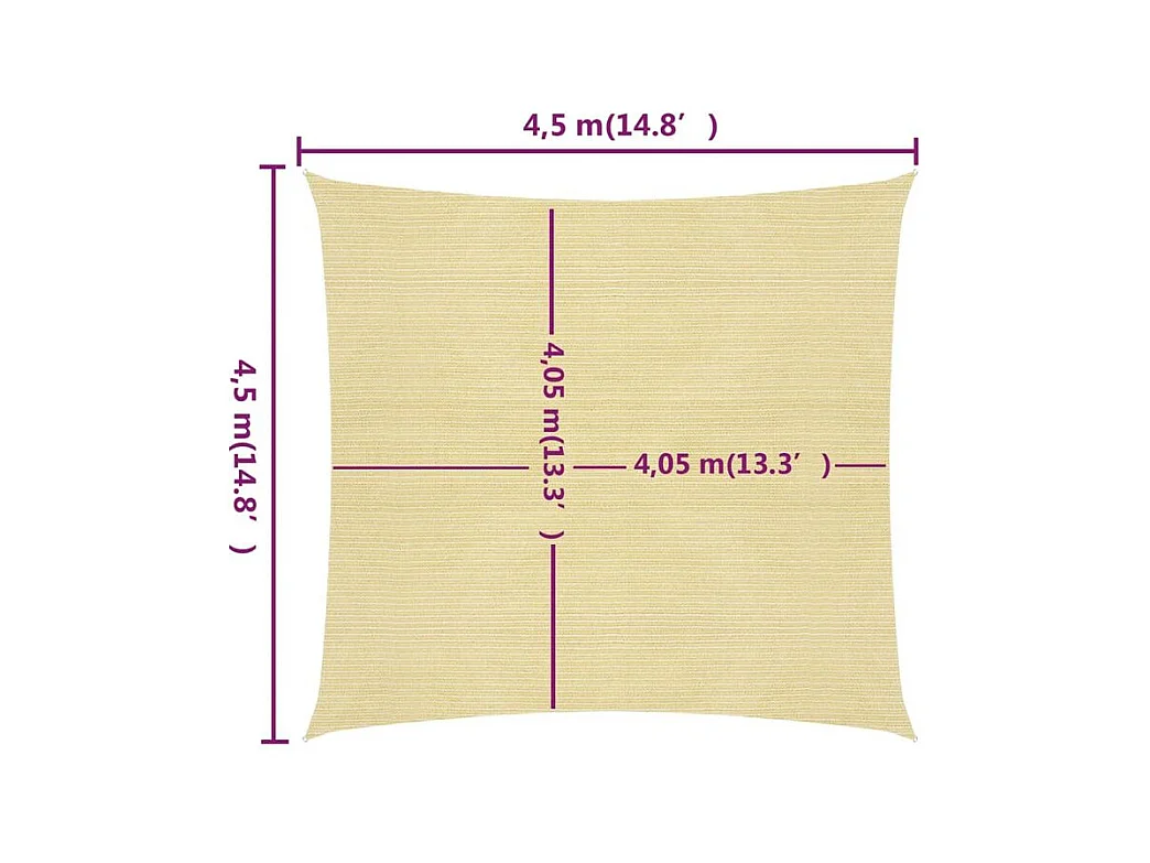Voile d'ombrage 160 g-m² Beige 4,5x4,5 m PEHD