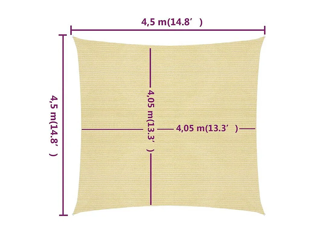 Voile d'ombrage 160 g-m² Beige 4,5x4,5 m PEHD