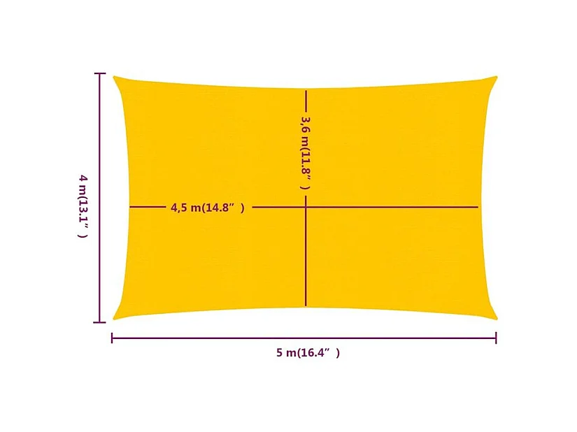Voile d'ombrage 160 g-m² rectangulaire jaune 4x5 m PEHD