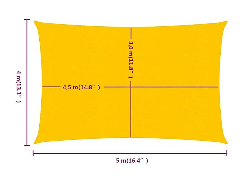 Voile d'ombrage 160 g-m² rectangulaire jaune 4x5 m PEHD