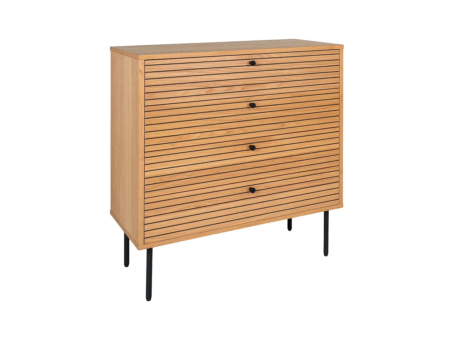 Commode 4 tiroirs KYOTO – Chêne & métal noir-Marron