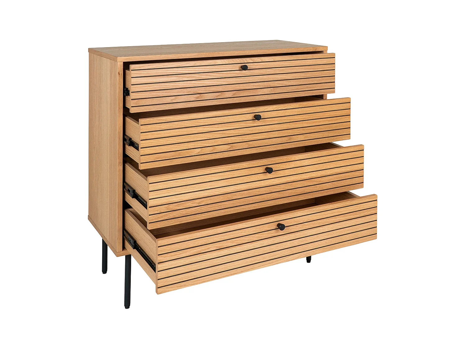 Commode 4 tiroirs KYOTO – Chêne & métal noir-Marron