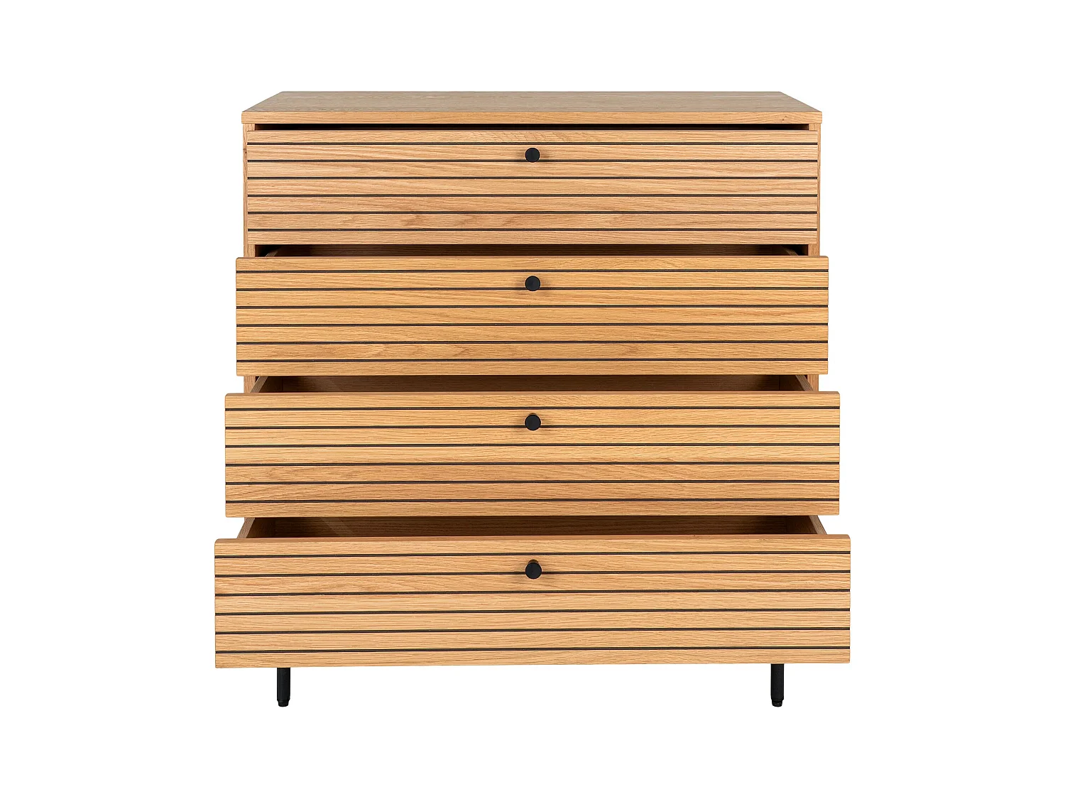 Commode 4 tiroirs KYOTO – Chêne & métal noir-Marron