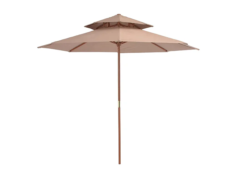 Parasol double avec mât en bois 270cm Taupe