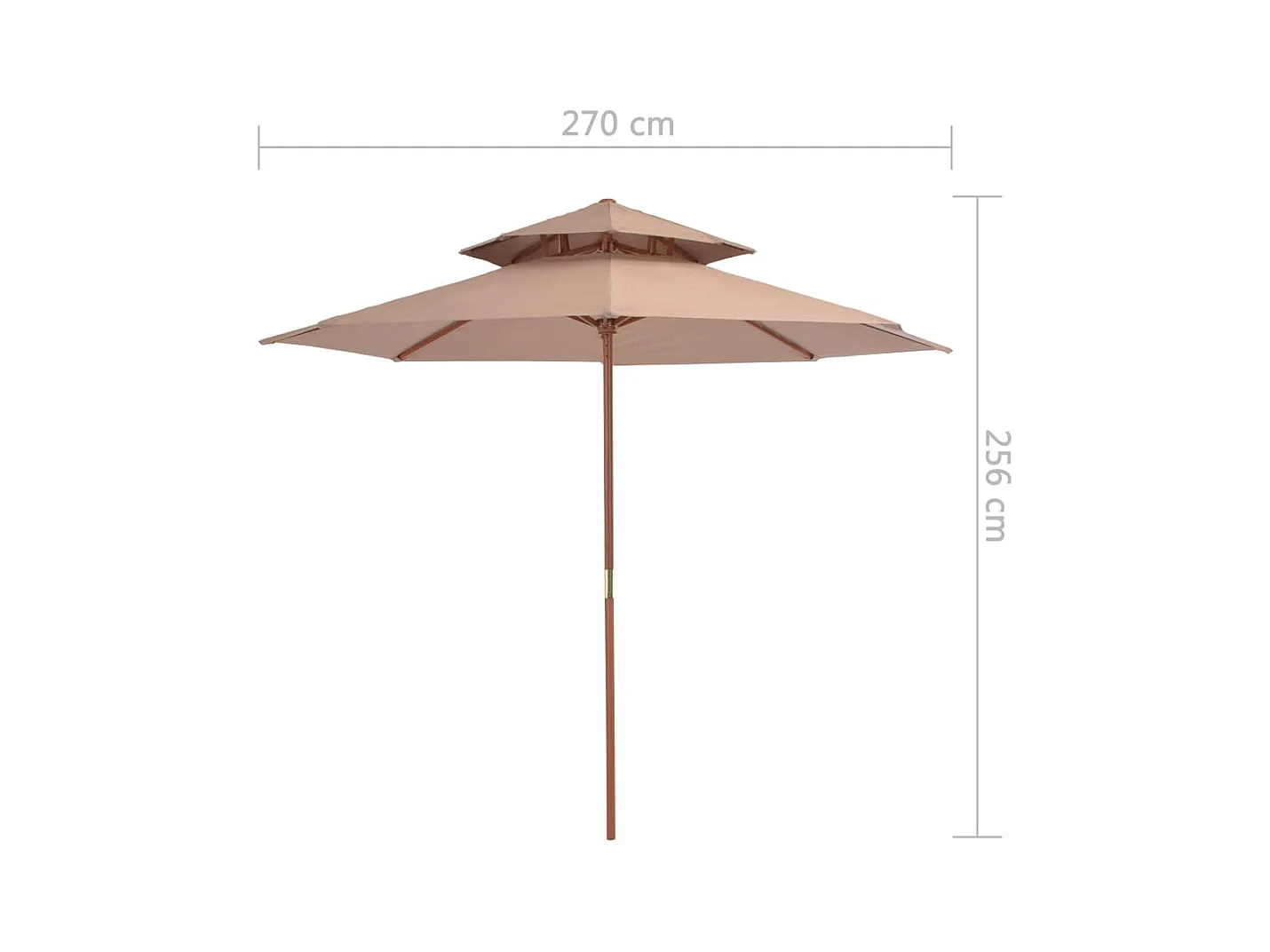 Parasol double avec mât en bois 270cm Taupe