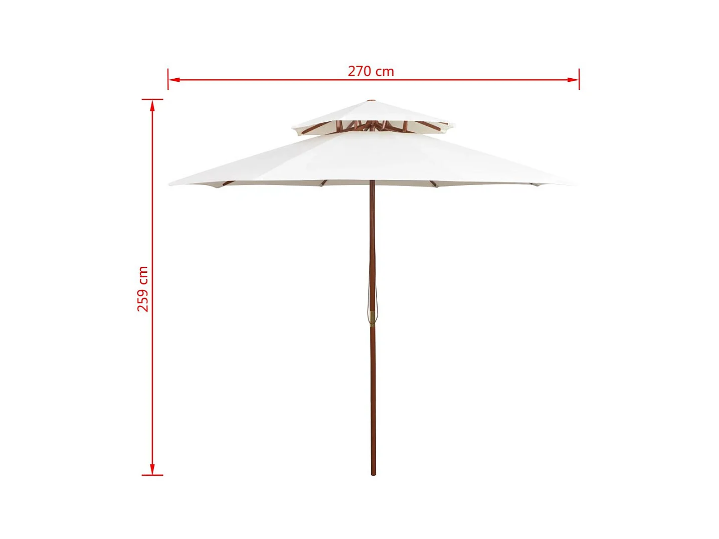 Parasol de terrasse 270x270 Poteau en bois Blanc crème