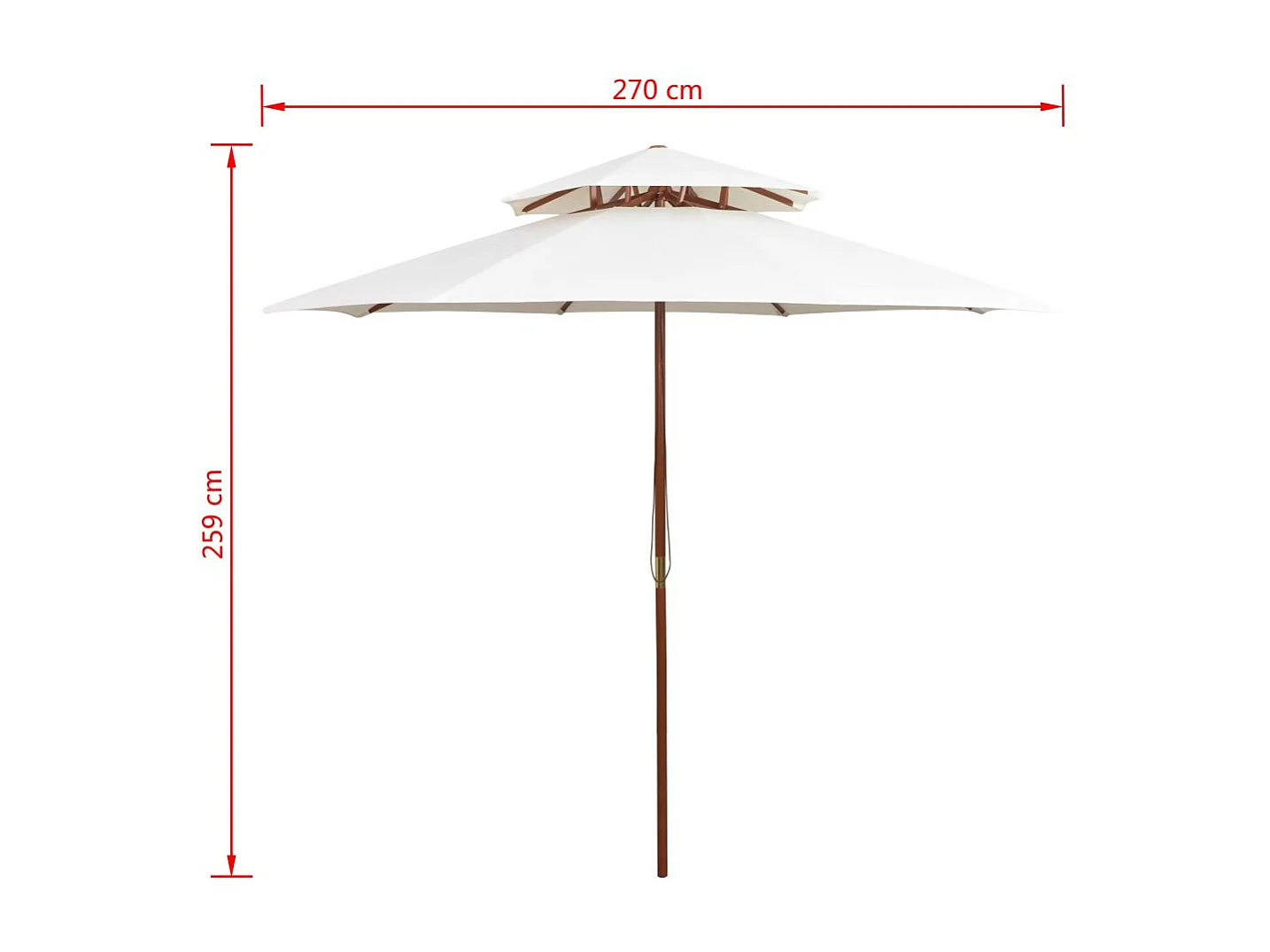 Parasol de terrasse 270x270 Poteau en bois Blanc crème