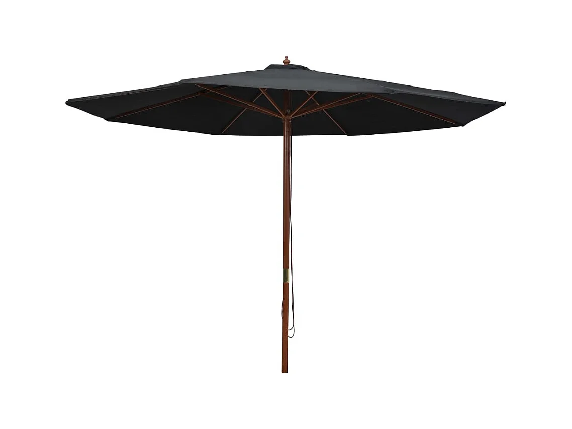 Parasol d'extérieur avec mât en bois 350cm Noir