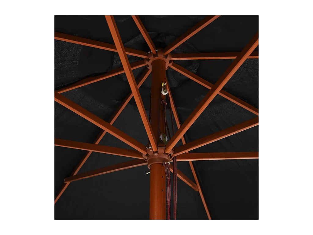 Parasol d'extérieur avec mât en bois 350cm Noir