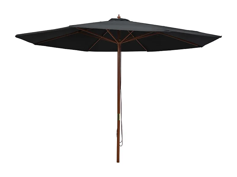 Parasol d'extérieur avec mât en bois 350cm Noir