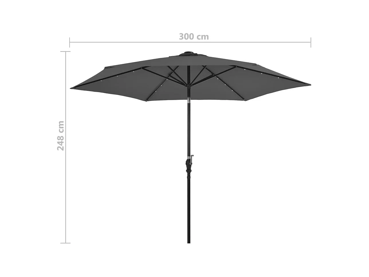 Parasol d'extérieur avec LED et mât en acier 300cm Anthracite