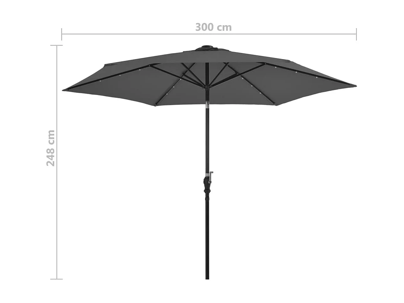 Parasol d'extérieur avec LED et mât en acier 300cm Anthracite