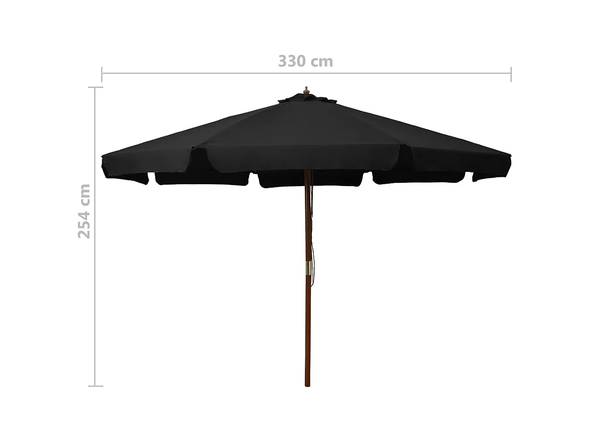 Parasol d'extérieur avec mât en bois 330cm Noir
