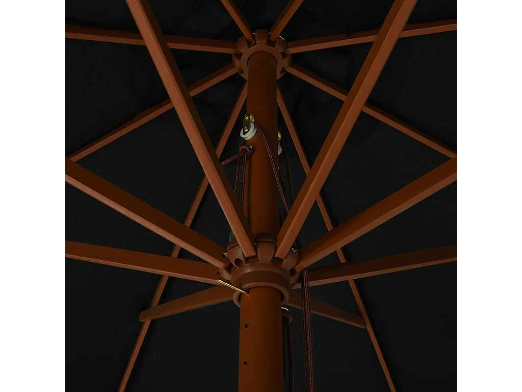 Parasol d'extérieur avec mât en bois 330cm Noir