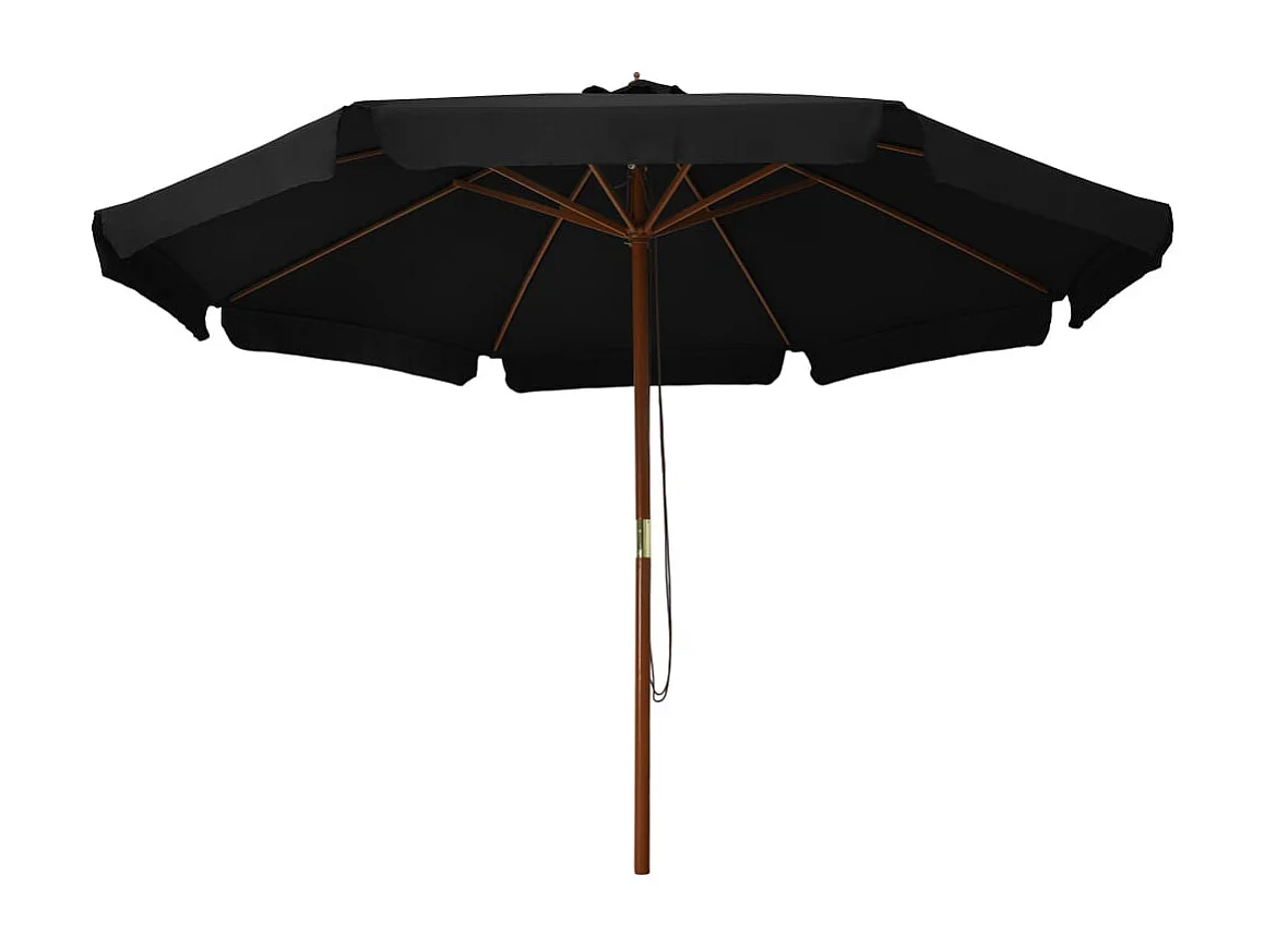 Parasol d'extérieur avec mât en bois 330cm Noir