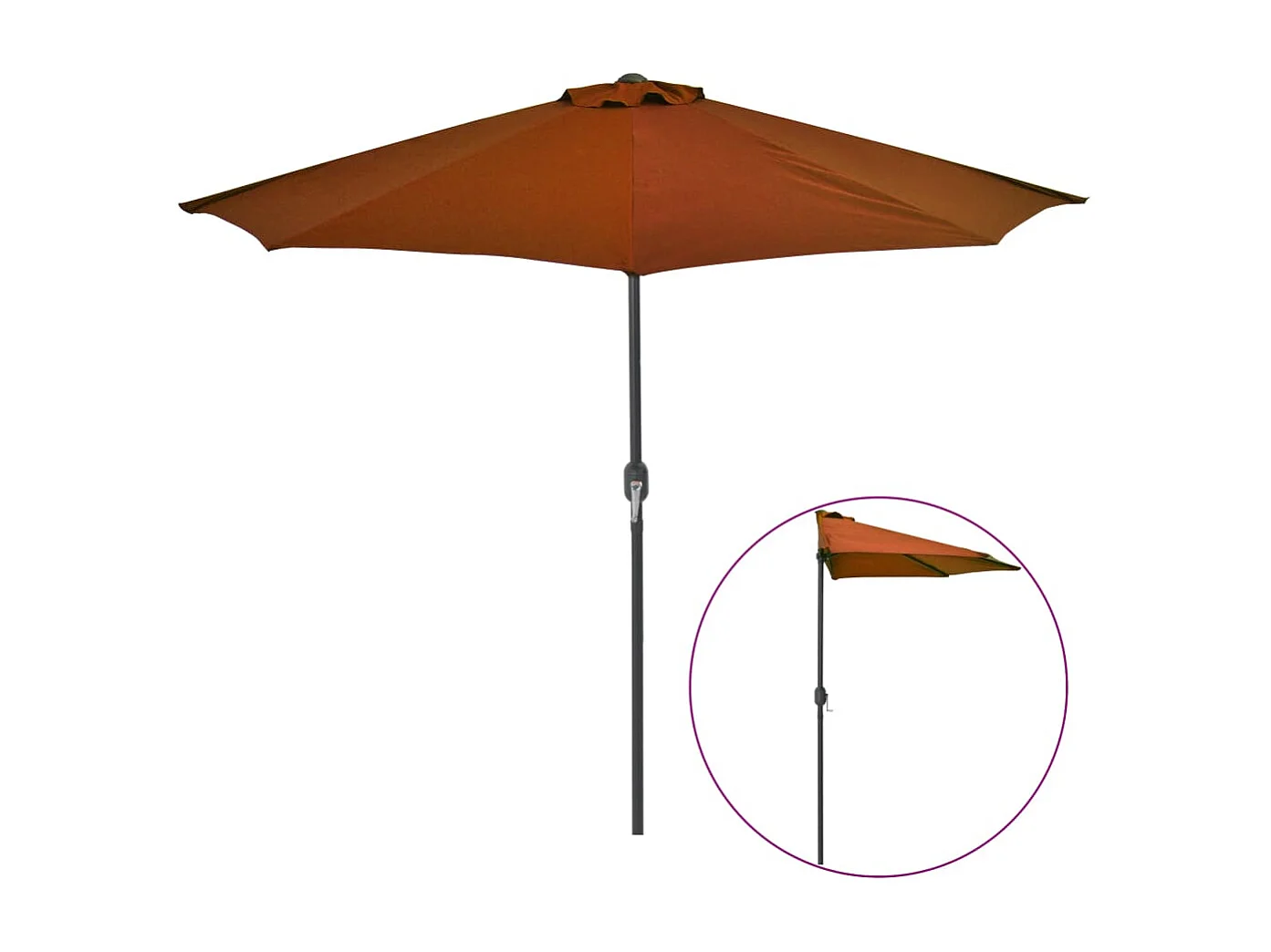 Parasol de balcon et mât en aluminium Terre cuite 270x135x245
