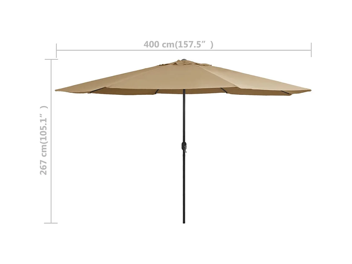 Parasol d'extérieur avec mât en métal 400cm Taupe
