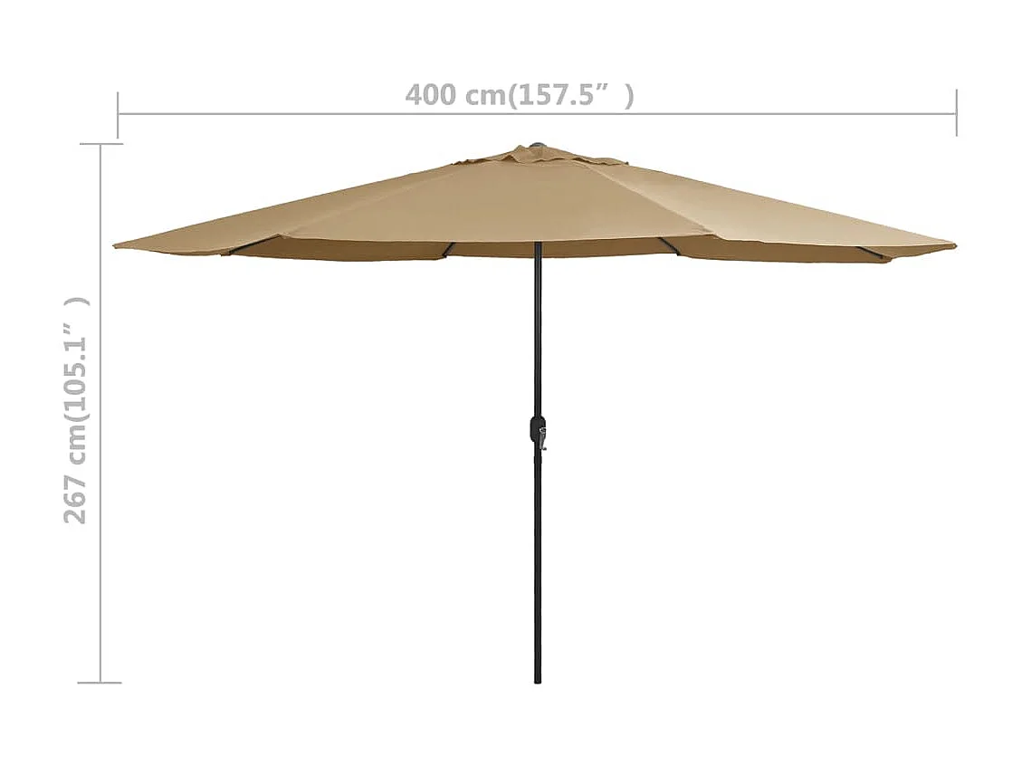 Parasol d'extérieur avec mât en métal 400cm Taupe