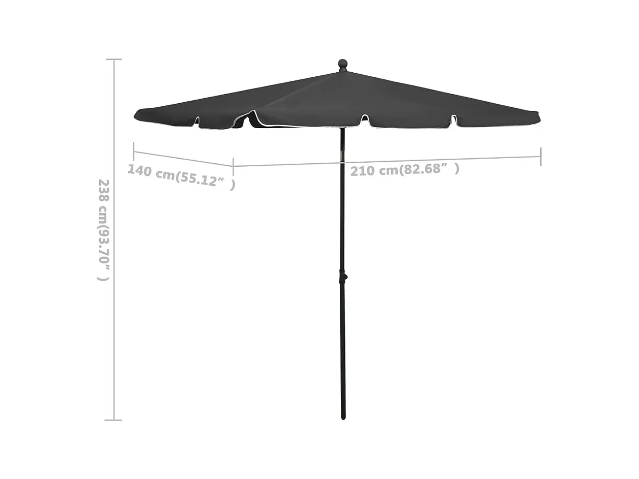 Parasol de jardin avec mât 210x140 Anthracite