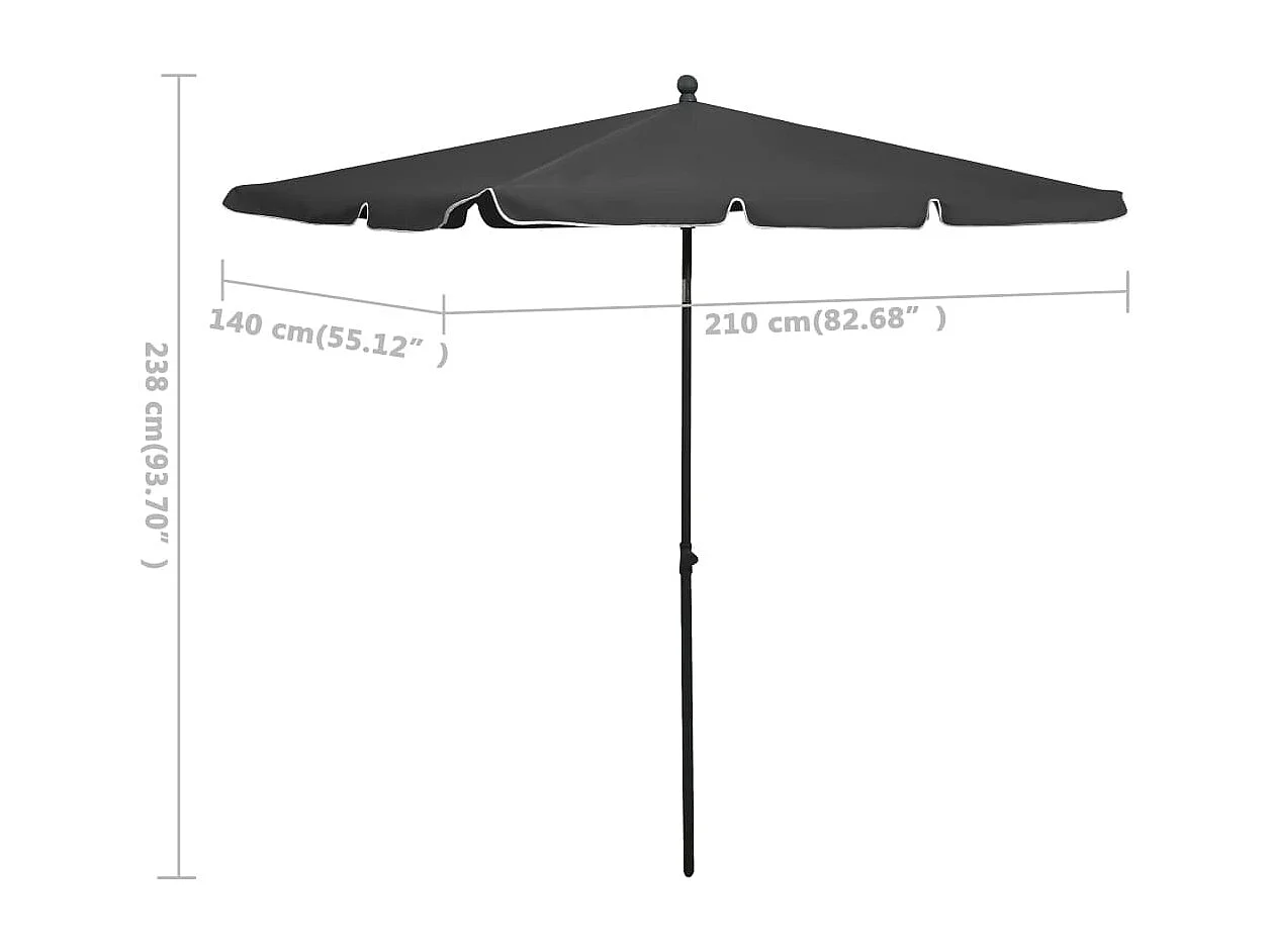 Parasol de jardin avec mât 210x140 Anthracite