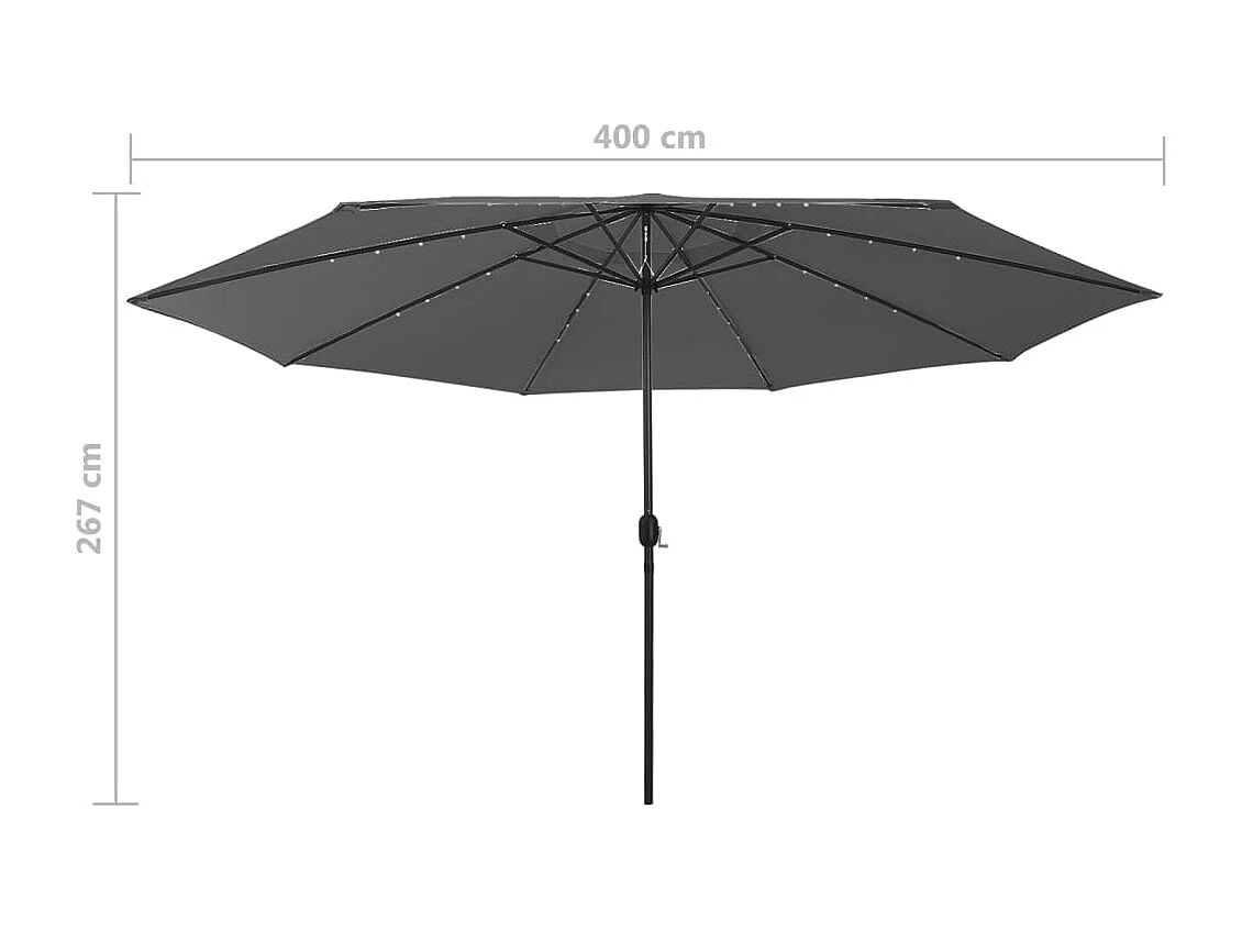 Parasol d'extérieur avec LED et mât en métal 400cm Anthracite