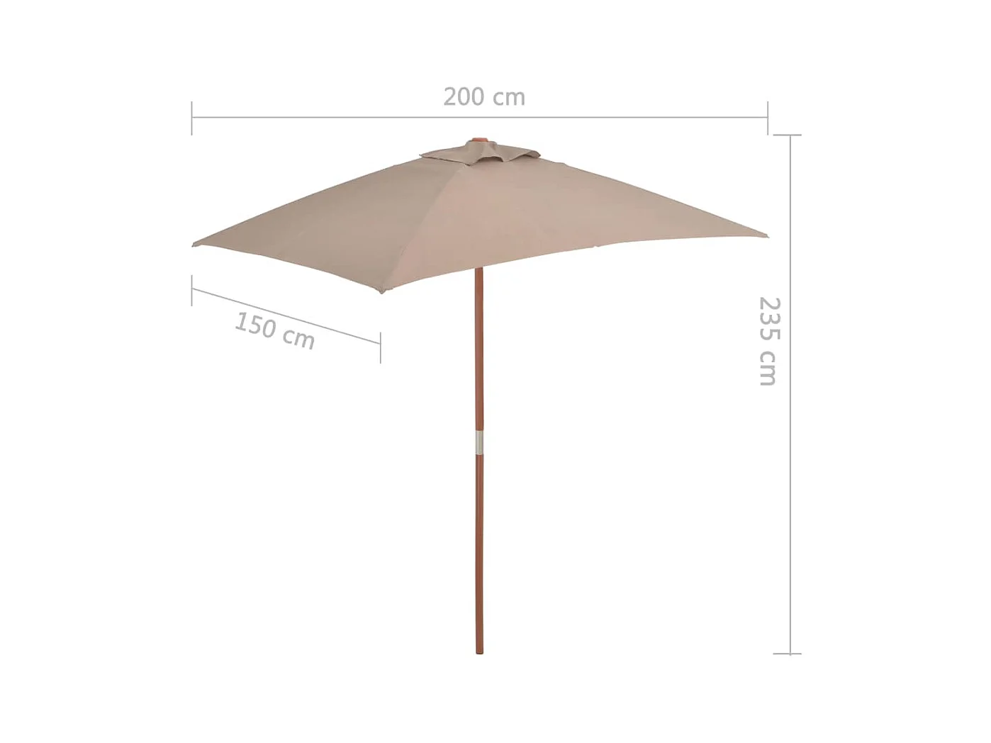 Parasol avec mât en bois 150x200 Taupe