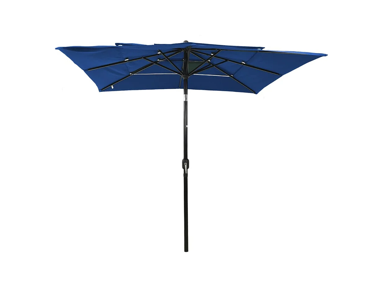Parasol à 3 niveaux avec mât en aluminium Bleu azuré 2,5x2,5 m