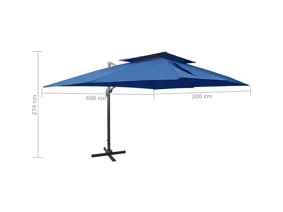Parasol déporté à double toit Bleu azuré 400x300