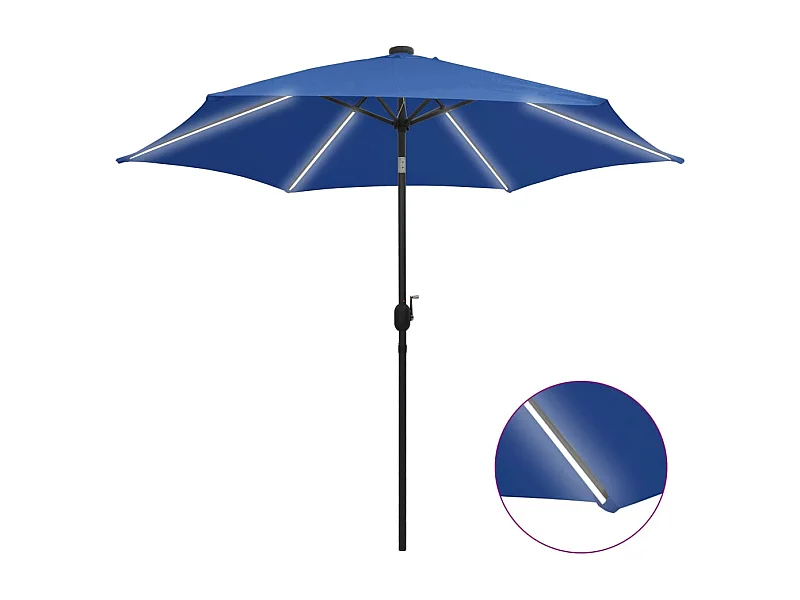 Parasol avec LED et mât en aluminium 300cm Bleu azuré