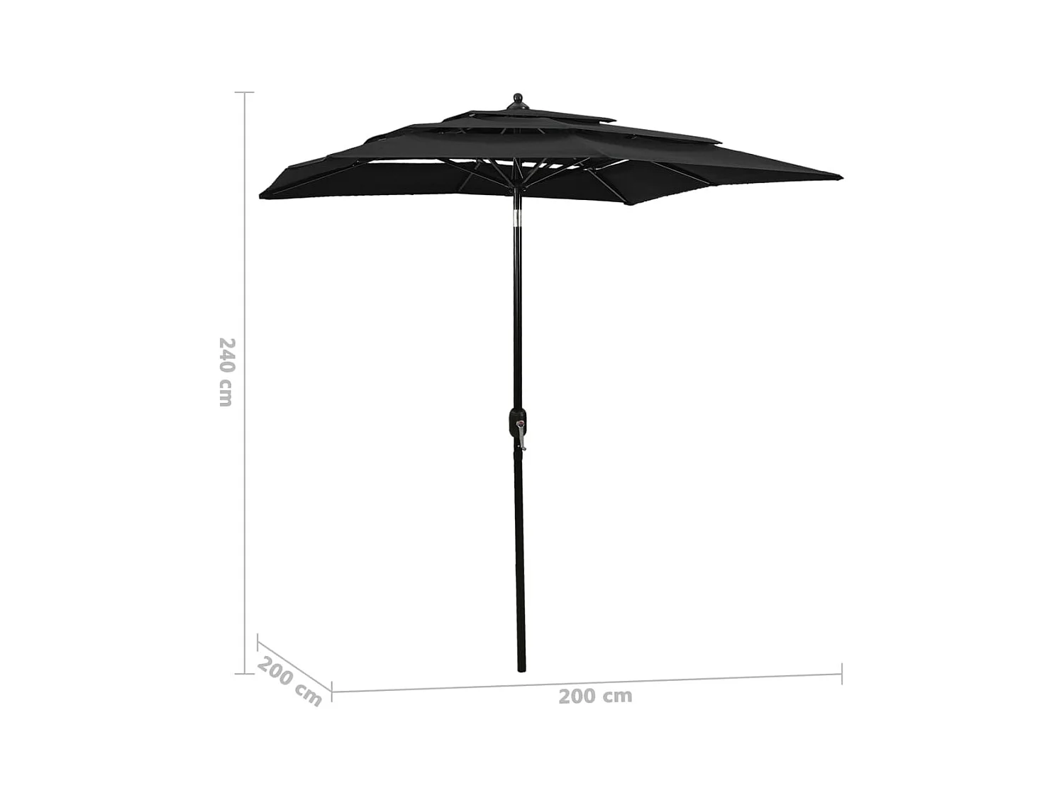 Parasol à 3 niveaux avec mât en aluminium Noir 2x2 m