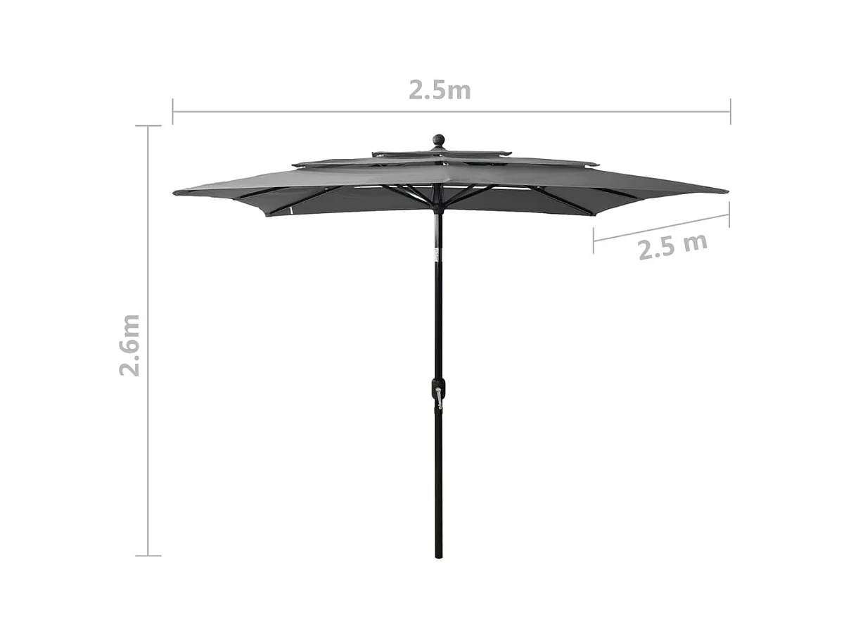 Parasol à 3 niveaux avec mât en aluminium Anthracite 2,5x2,5 m