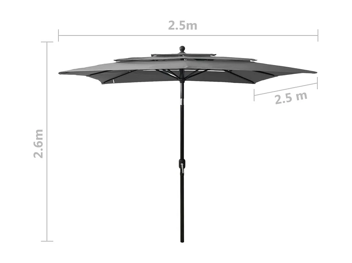 Parasol à 3 niveaux avec mât en aluminium Anthracite 2,5x2,5 m